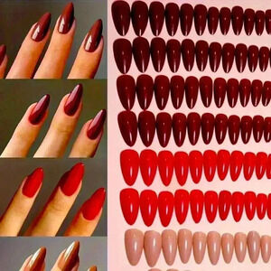 06Women’s 96 piece nail kit- press on Nails Red Press on Nails Almond, Brown Red